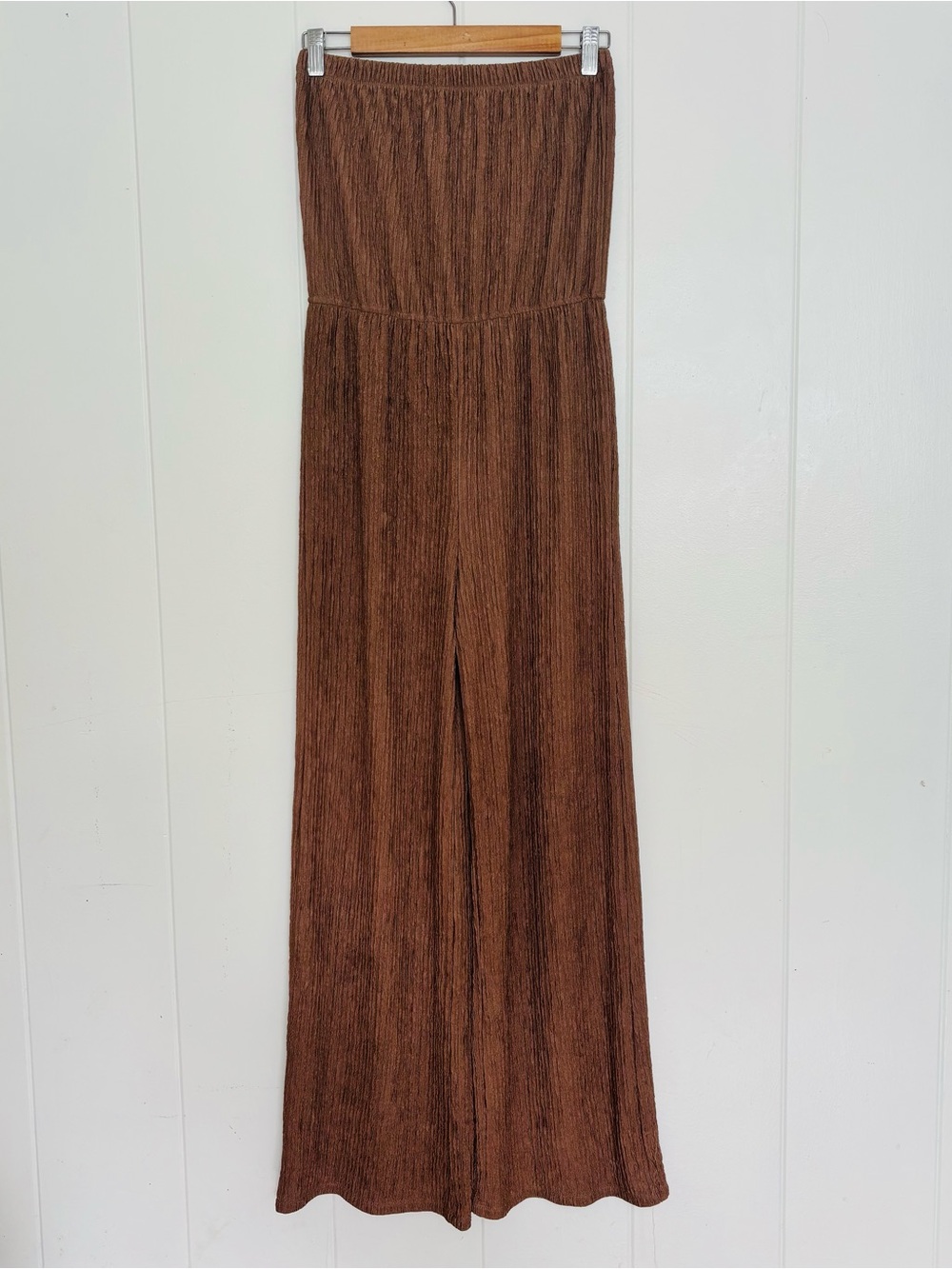 Active USA Brown Ribbed Wide-Leg Strapless Jumpsuit